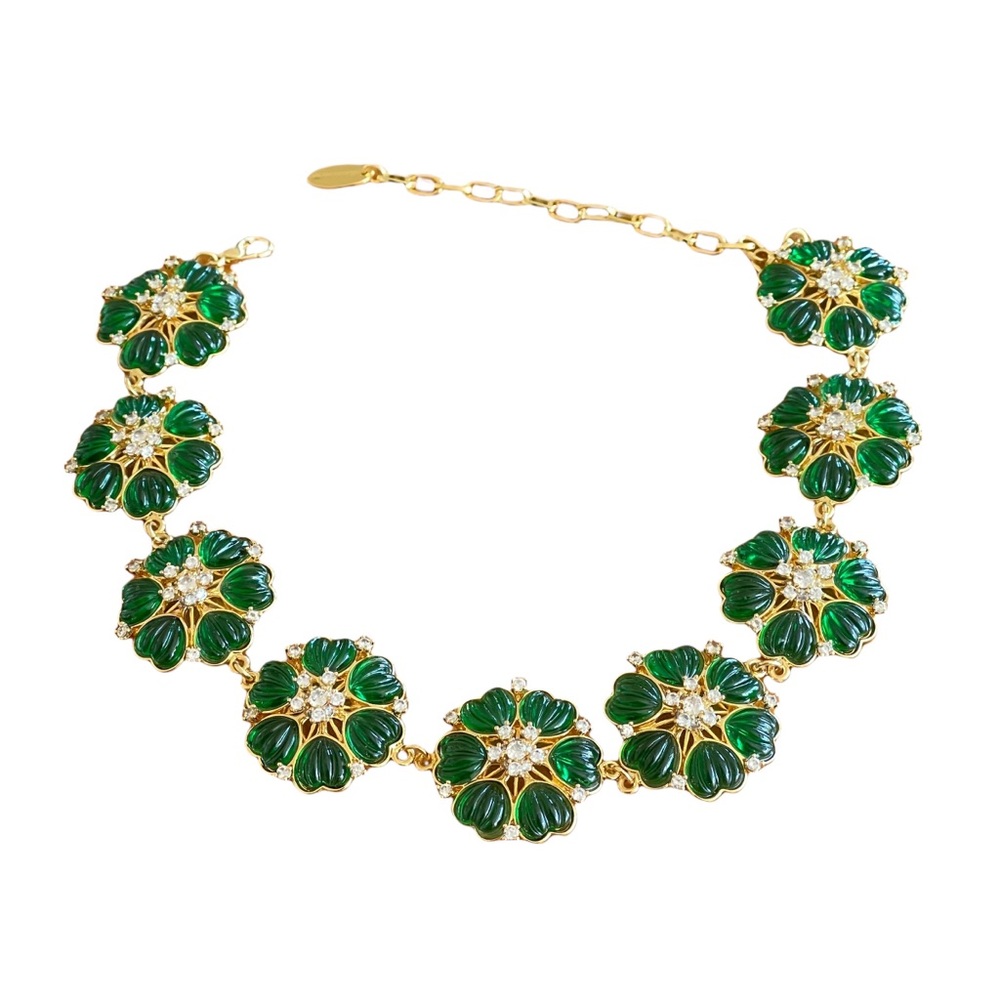 Vintage Gripoix Revival Rare Poured Melon Cut Resin Green Choker French …